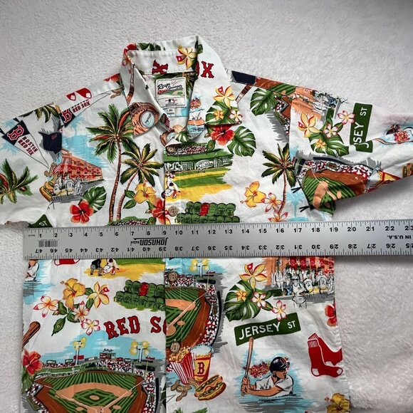 Reyn Spooner Kids Boston Red Sox Scenic Button-Up Hawaiian Shirt XL White/Green - Picture 6 of 7